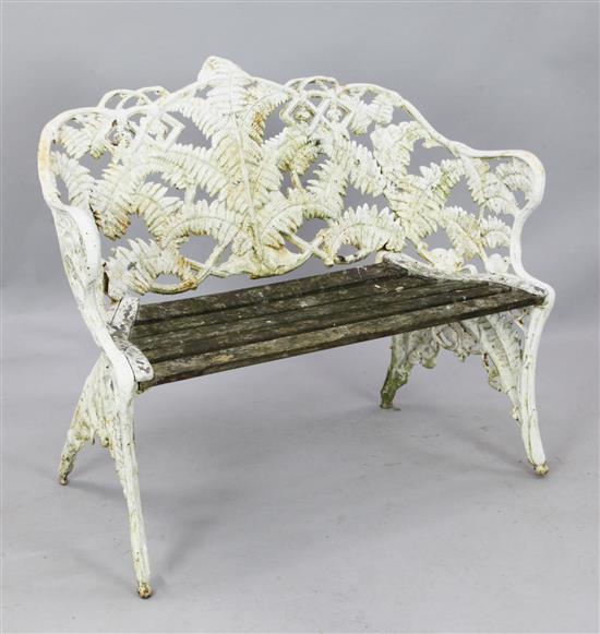 A Victorian cast iron fern pattern garden bench, W.3ft 7in. H.3ft